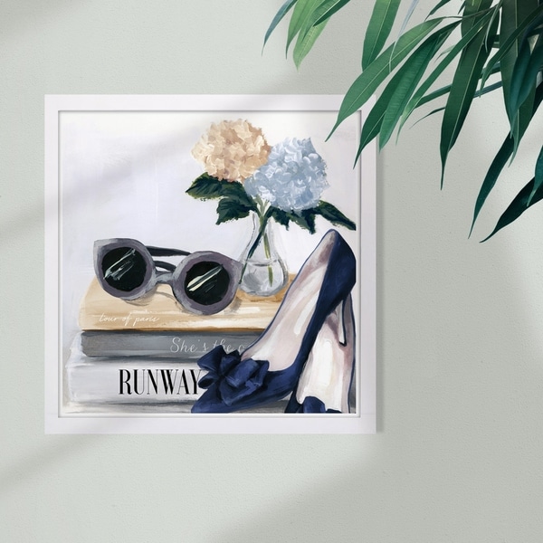 Wynwood Studio 'Her Collection' Fashion and Glam Framed Wall Art Print - Blue, Gray - 13 x 13