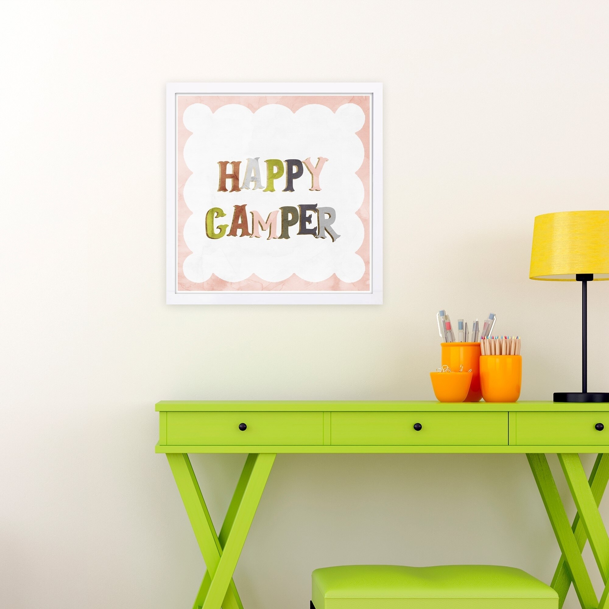 Shop Wynwood Studio Happy Camper Typography And Quotes Framed Wall Art Print Pink Green 13 X 13 Overstock 28892080