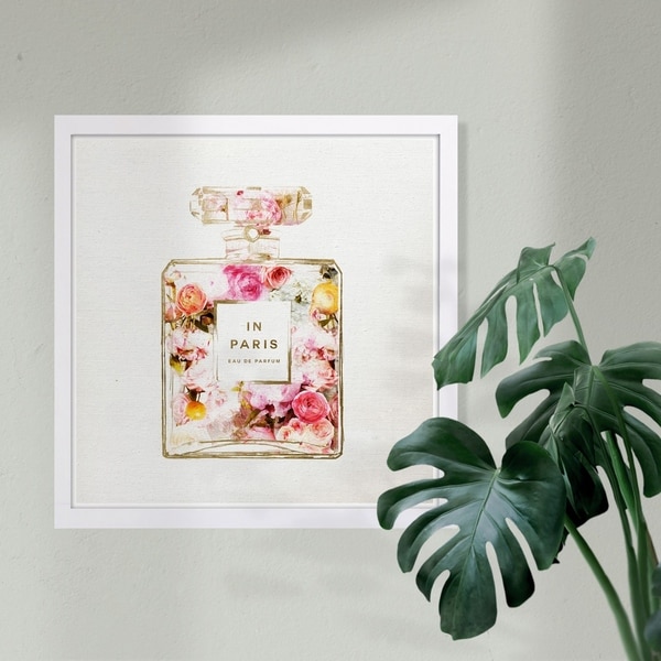 Wynwood Studio 'Paris Floral Perfume' Fashion and Glam Framed Wall Art Print - Pink, Gray - 13 x 13