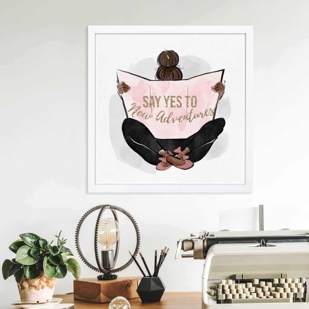 Wynwood Studio 'Globe Trotter Spring' Typography and Quotes Framed Wall Art Print - Gray, Pink - 13 x 13