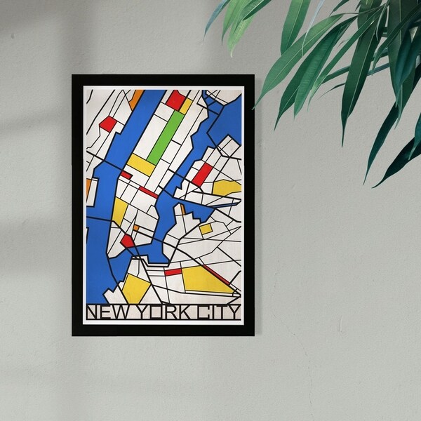 Wynwood Studio 'New York Solid Color Map' Maps and Flags Framed Wall Art Print - Blue, White - 13 x 19