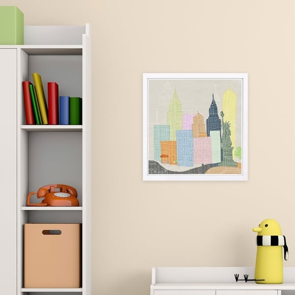 Wynwood Studio 'New York Color City' Cities and Skylines Framed Wall Art Print - Blue, Yellow - 13 x 13