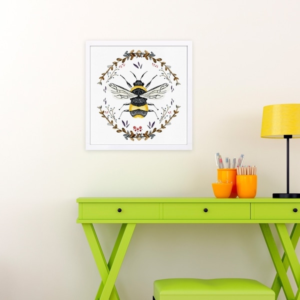 Wynwood Studio 'Bumblebee' Animals Framed Wall Art Print - Gold, White - 13 x 13