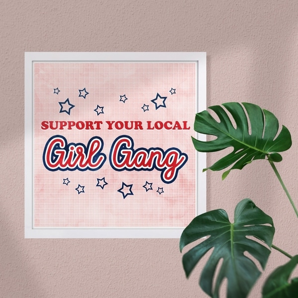 Wynwood Studio 'Girl Gang' Typography and Quotes Framed Wall Art Print - Red, Pink - 13 x 13