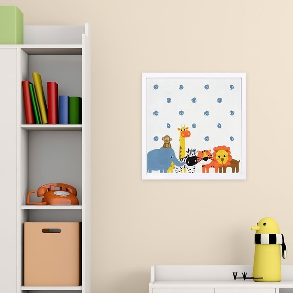 Wynwood Studio 'Animals in the Rain' Animals Framed Wall Art Print - Orange, Blue - 13 x 13