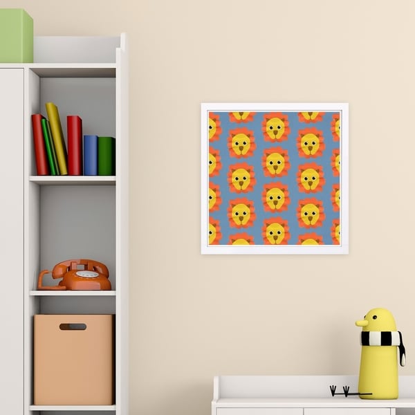 Wynwood Studio 'Lion Pattern' Animals Framed Wall Art Print - Orange, Yellow - 13 x 13