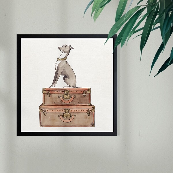 Wynwood Studio 'Luxury Greyhound' Fashion and Glam Framed Wall Art Print - Brown, White - 13 x 13