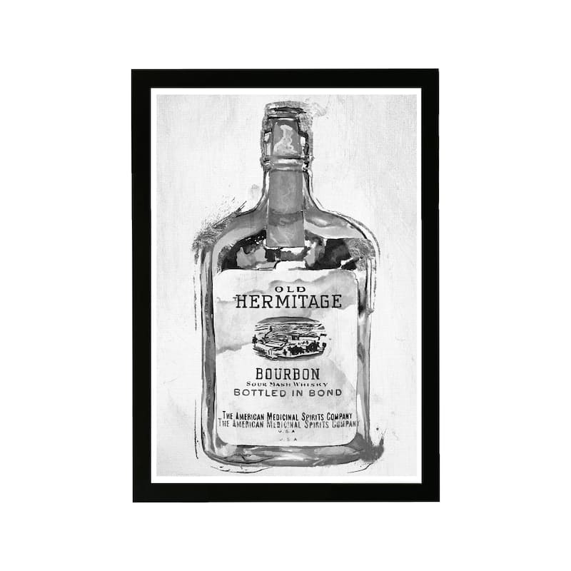 Wynwood Studio 'Bourbon Whiskey Night Silver' Drinks and Spirits Framed Wall Art Print - Black, Gray