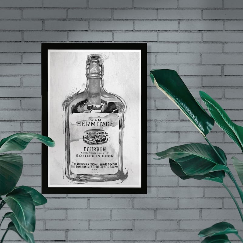 Wynwood Studio 'Bourbon Whiskey Night Silver' Drinks and Spirits Framed Wall Art Print - Black, Gray