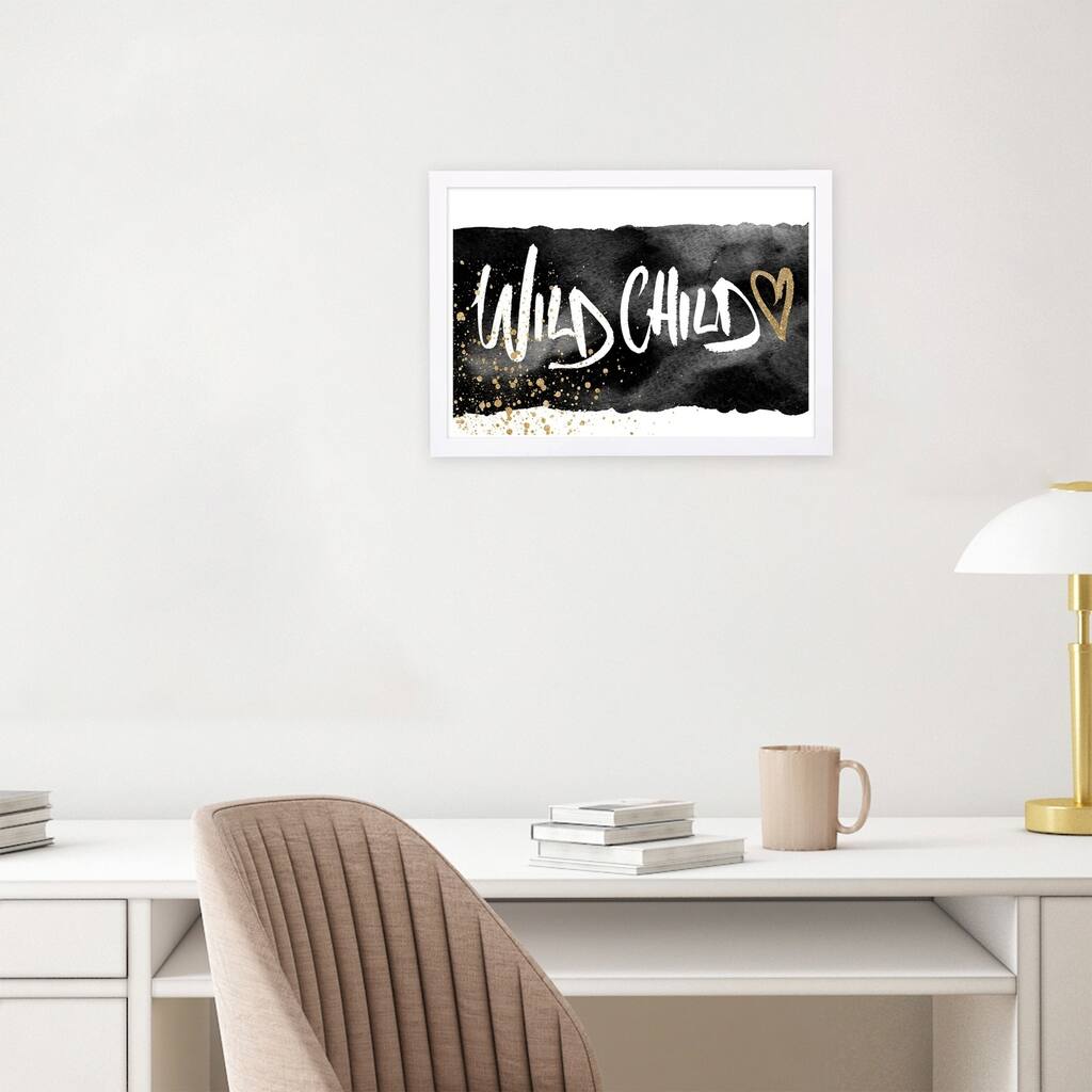 Wynwood Studio 'Wild Child' Typography and Quotes Framed Wall Art Print - Black, Gold