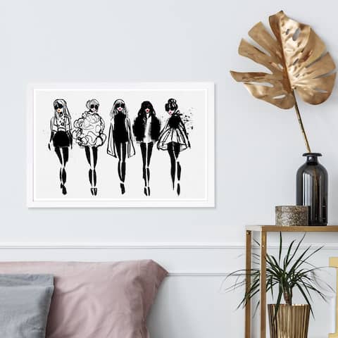 Wynwood Studio 'Girl Line Up' Fashion and Glam Framed Wall Art Print - Black, Gray