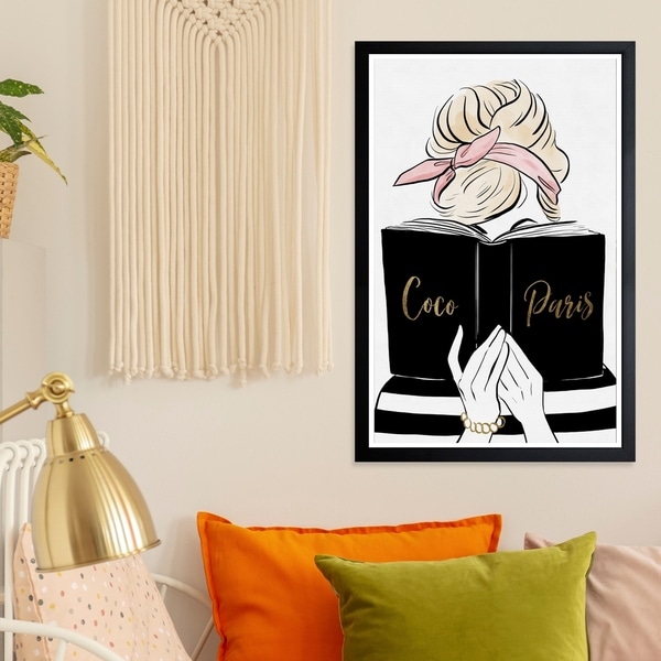 Wynwood Studio 'Bookworm Gold' Fashion and Glam Framed Wall Art Print - Black, Gold - 13 x 19