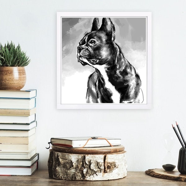 Wynwood Studio 'French Bulldog' Animals Framed Wall Art Print - Black, White - 13 x 13