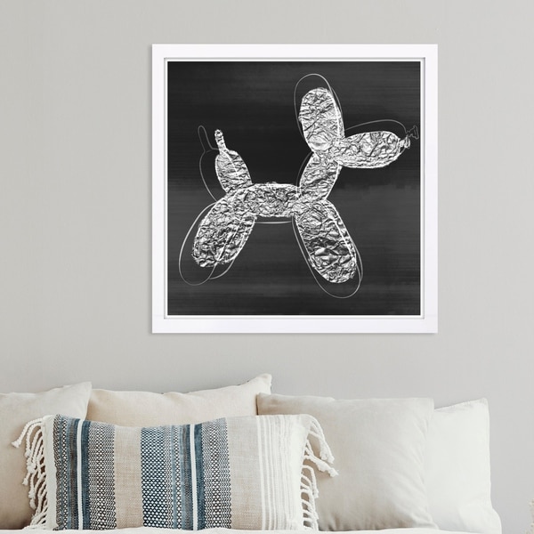 Wynwood Studio 'Balloon Dog Photocopy' Animals Framed Wall Art Print - Gray, Black - 13 x 13