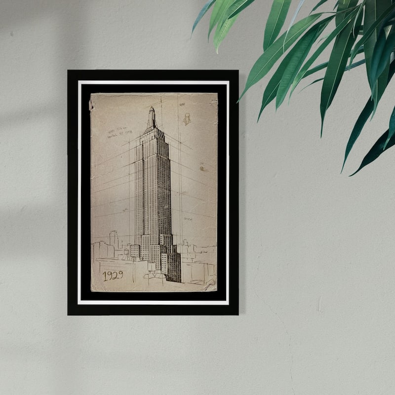 Wynwood Studio 'Empire State Building 1929' Architecture and Buildings Framed Wall Art Print - Brown, Black