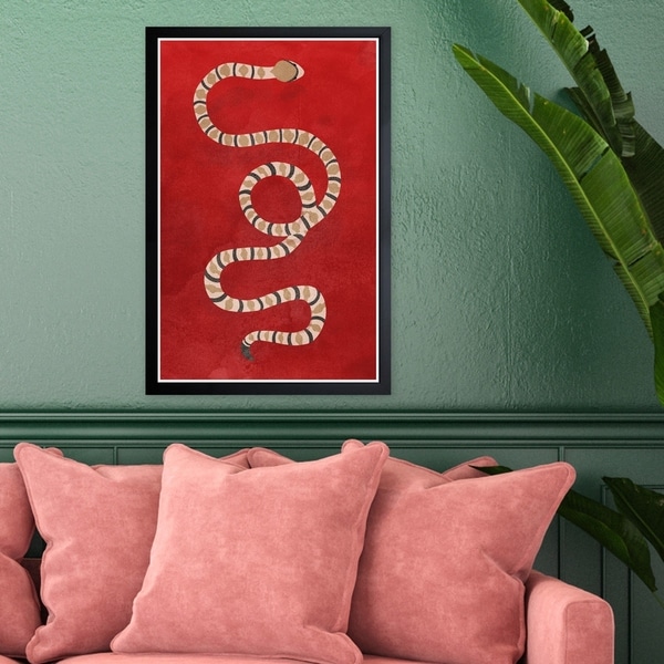 Wynwood Studio 'Ruby Snake' Animals Framed Wall Art Print - Red, Brown - 13 x 19