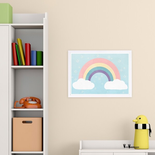 Wynwood Studio 'Soft Rainbow' Nature and Landscape Framed Wall Art Print - Blue, Pink - 19 x 13