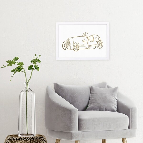 Wynwood Studio 'Sports Car' Transportation Framed Wall Art Print - Gold, White - 19 x 13