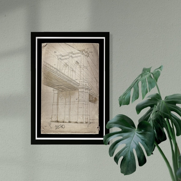 Wynwood Studio 'Brooklyn Bridge 1870' Architecture and Buildings Framed Wall Art Print - Brown, Black - 13 x 19