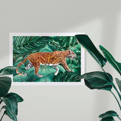 Wynwood Studio 'Cougar Jungle' Animals Framed Wall Art Print - Orange, Green