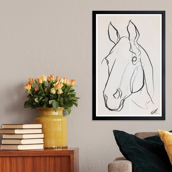 Wynwood Studio 'Stallion Sketch III' Animals Framed Wall Art Print - Black, White - 13 x 19