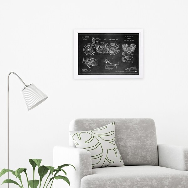 Wynwood Studio 'Harley Engine 1923 Set Horiz Chalkboard ' Transportation Framed Wall Art Print - Black, Gray - 19 x 13