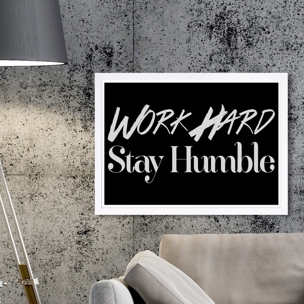 Wynwood Studio 'Work Hard' Typography and Quotes Framed Wall Art Print - Black, White - 19 x 13