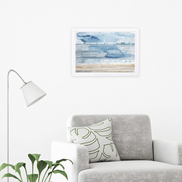 Wynwood Studio 'Miami Bay' Cities and Skylines Framed Wall Art Print - Blue, Yellow - 19 x 13