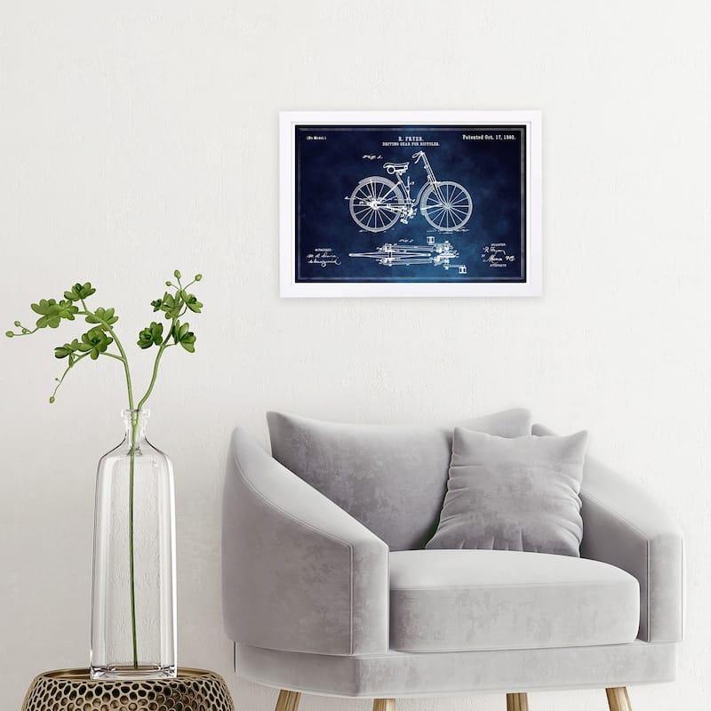Wynwood Studio 'Fryer Driving Gear for Bicycle 1893 Horizontal Chalkboard ' Transportation Framed Wall Art Print - Blue, White