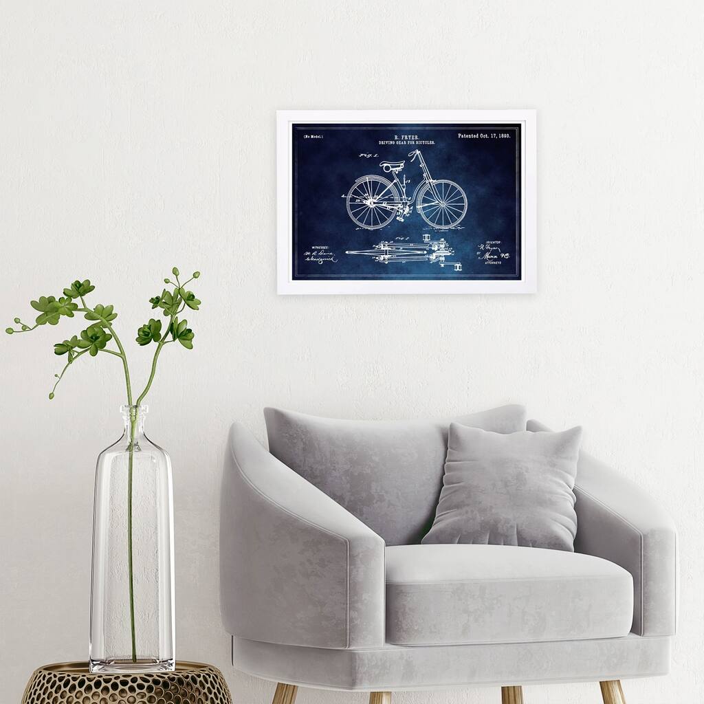 Wynwood Studio 'Fryer Driving Gear for Bicycle 1893 Horizontal Chalkboard ' Transportation Framed Wall Art Print - Blue, White