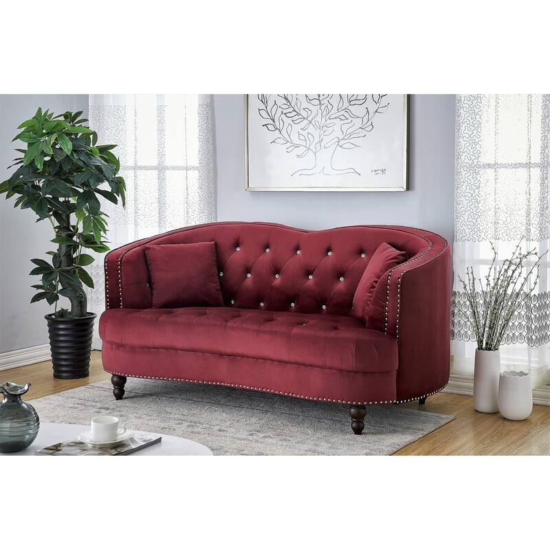 Cranon Chesterfield Loveseat - Burgundy