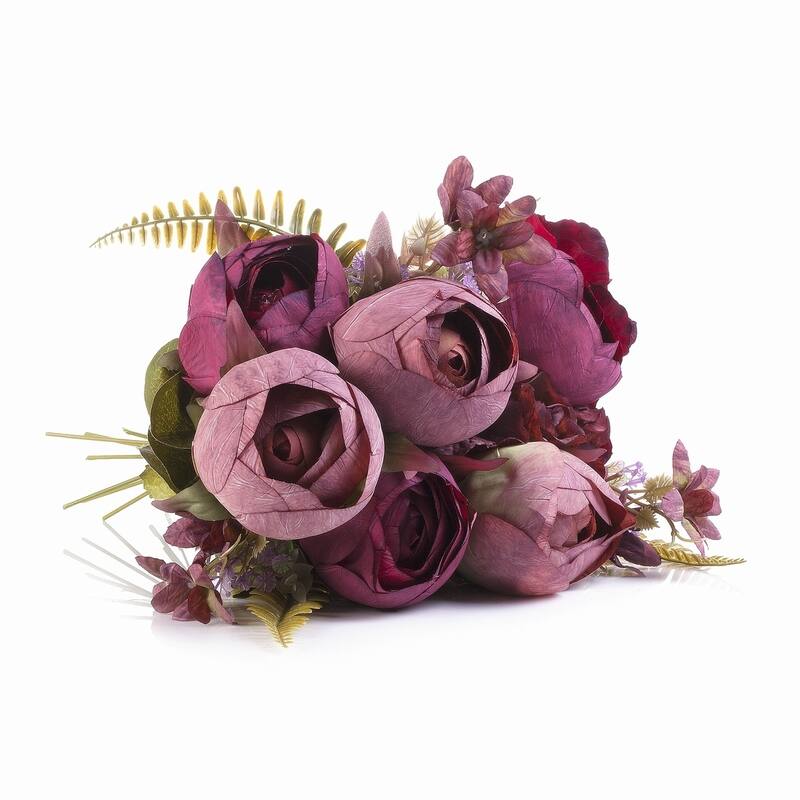 Enova Home Artificial Purple Fake Peony and Silk Hydrangea Flowers Arrangement in Ceramic Vase for Home Wedding Decoration - N/A