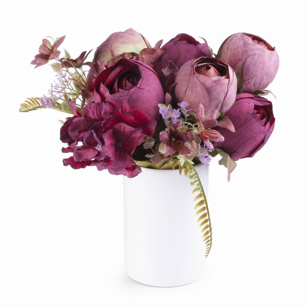 Enova Home Artificial Silk Peony and Roses Fake Flowers Arrangement in ...