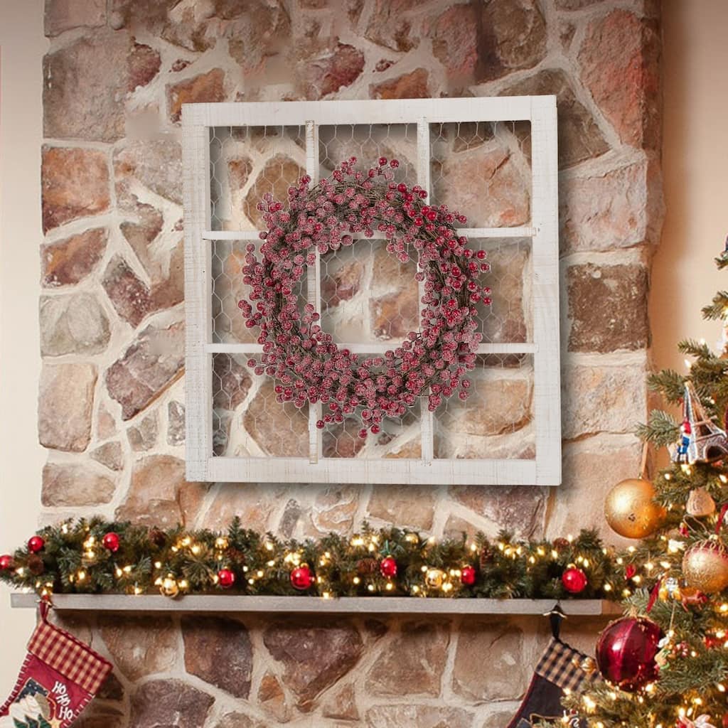 Glitzhome 24"L Wooden Frame with Floral Wreath Wall Decor