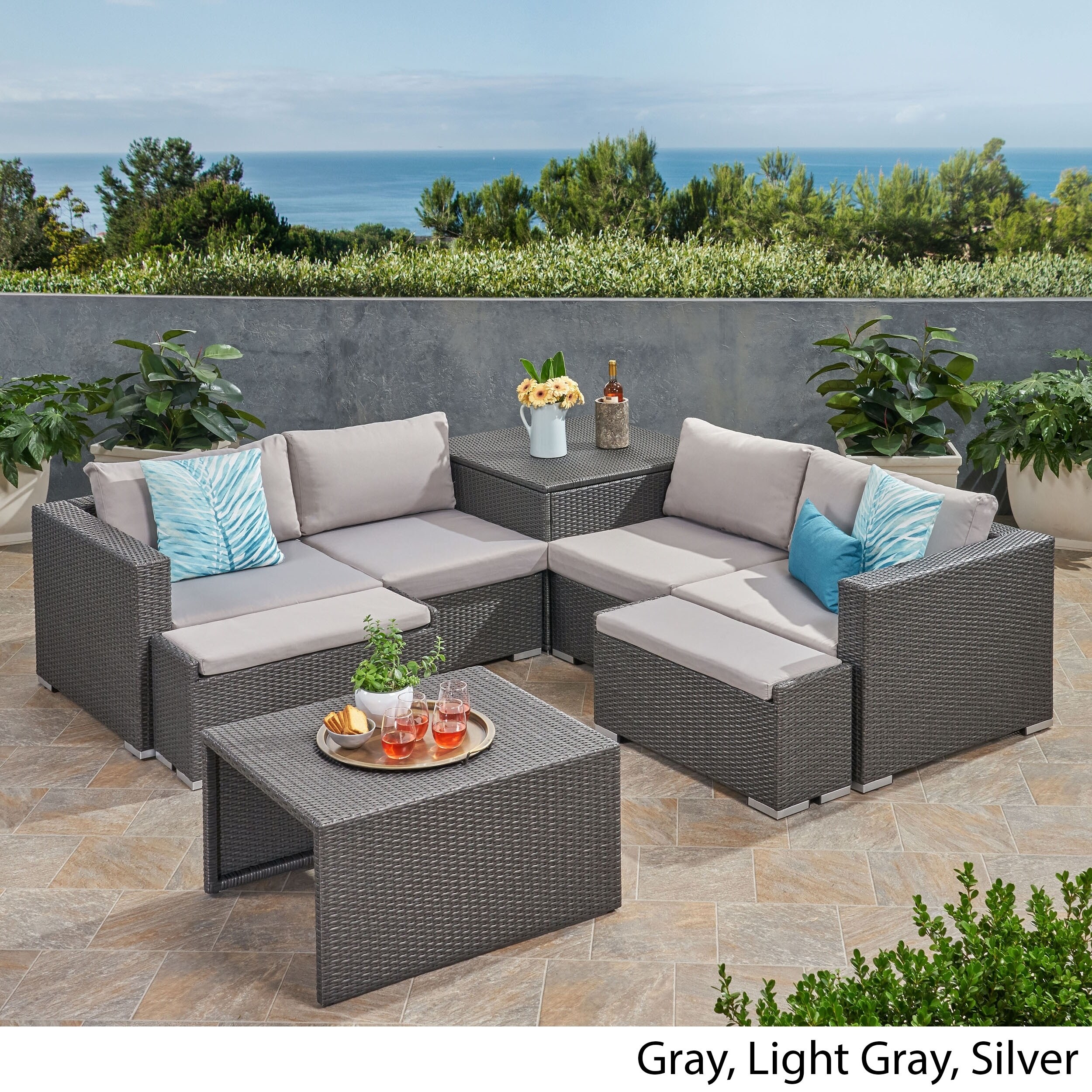 Shop Santa Rosa Outdoor 4 Seater Wicker V Shaped Storage Sectional