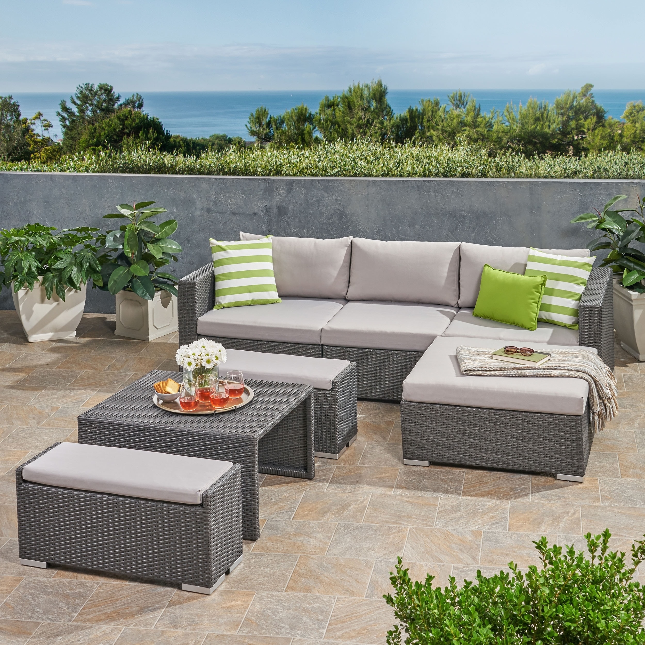 Shop Santa Rosa Outdoor 3 Seater Wicker L Shaped Sofa And Ottoman