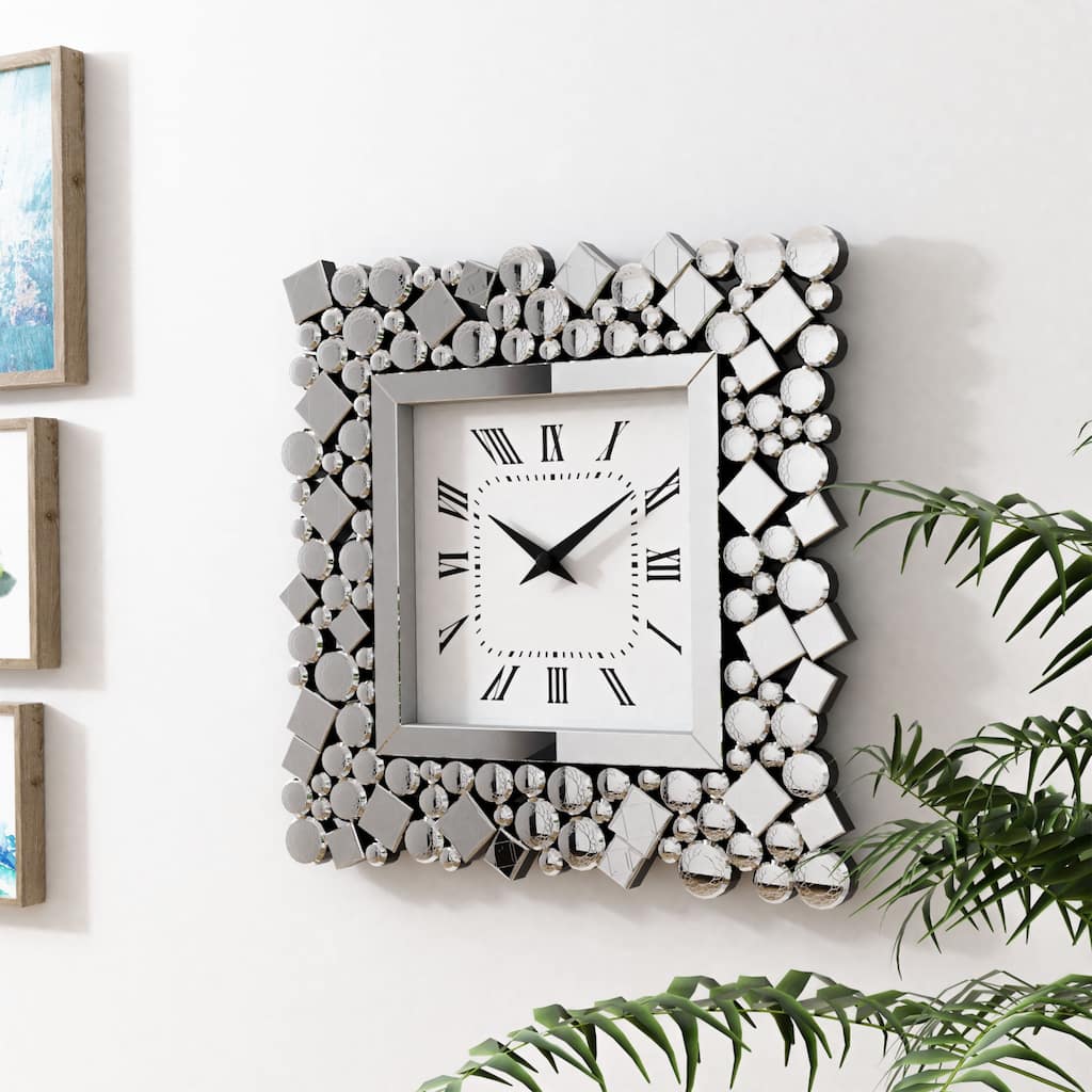 Silver Orchid Arvidson Contemporary Square Silver Wall Clock