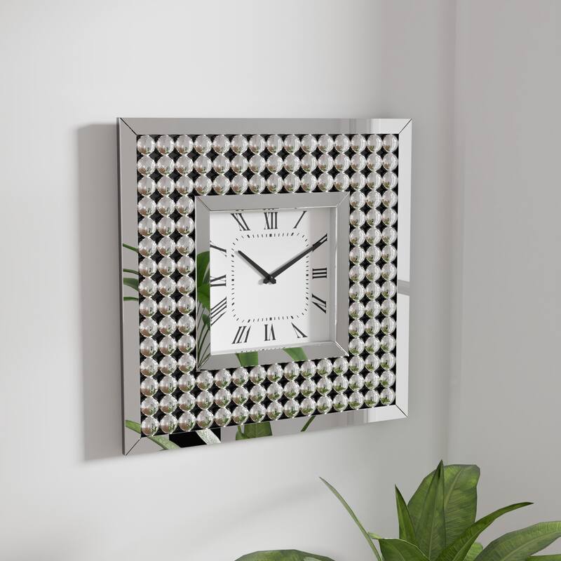 Arvidson Contemporary Silver Glass Wall Clock with Crystal Accents by Silver Orchid