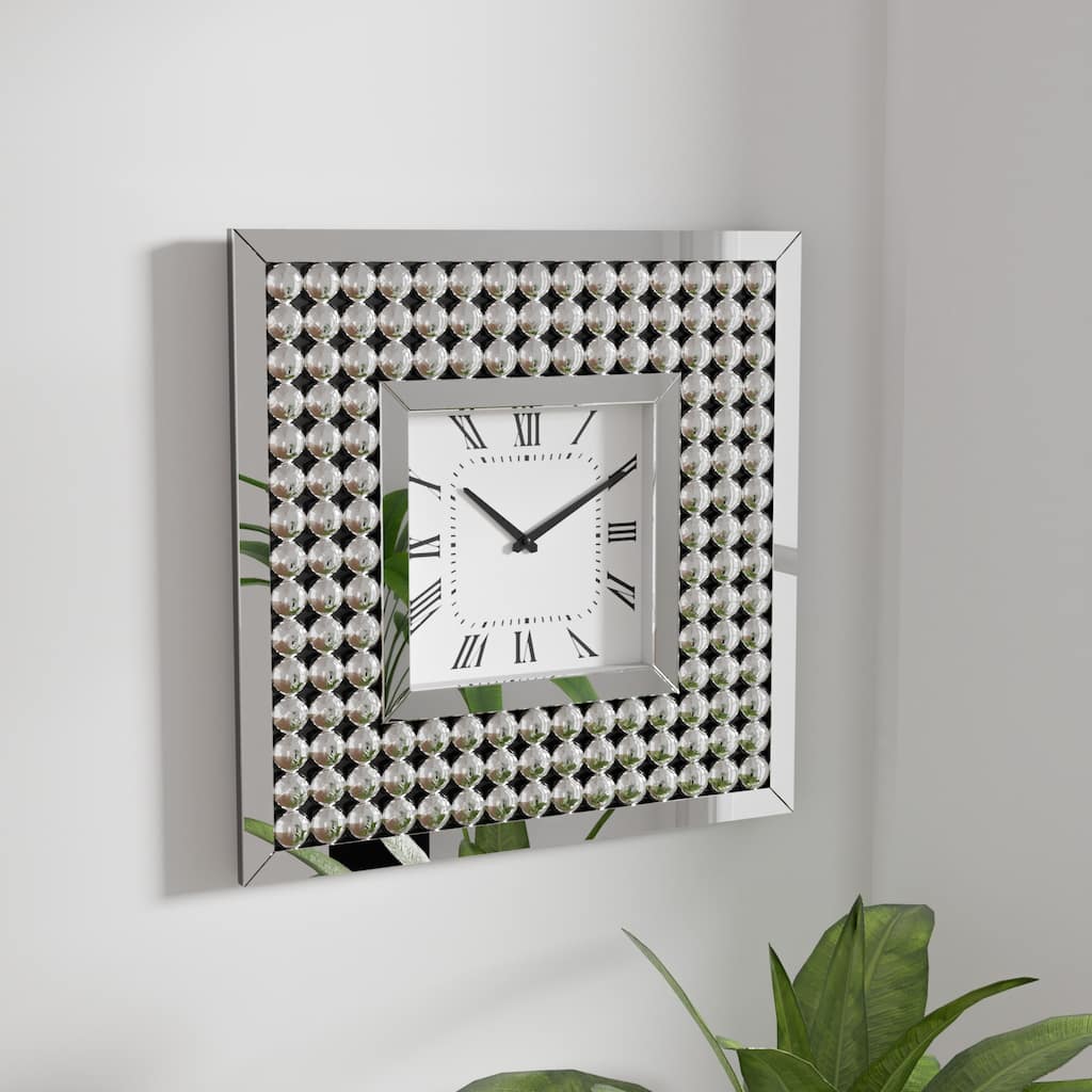 Arvidson Contemporary Silver Glass Wall Clock with Crystal Accents by Silver Orchid