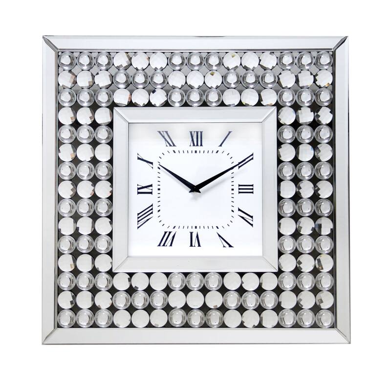 Arvidson Contemporary Silver Glass Wall Clock with Crystal Accents by Silver Orchid