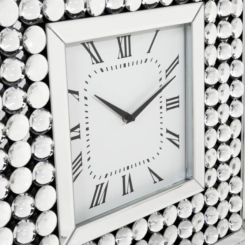 Arvidson Contemporary Silver Glass Wall Clock with Crystal Accents by Silver Orchid