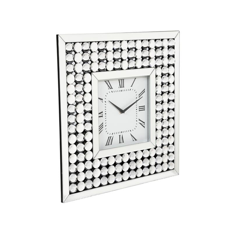 Arvidson Contemporary Silver Glass Wall Clock with Crystal Accents by Silver Orchid
