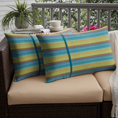 Blue Stripe with Peacock Blue Indoor / Outdoor Lumbar Pillows Set of 2 - 16 in H x 26 in W