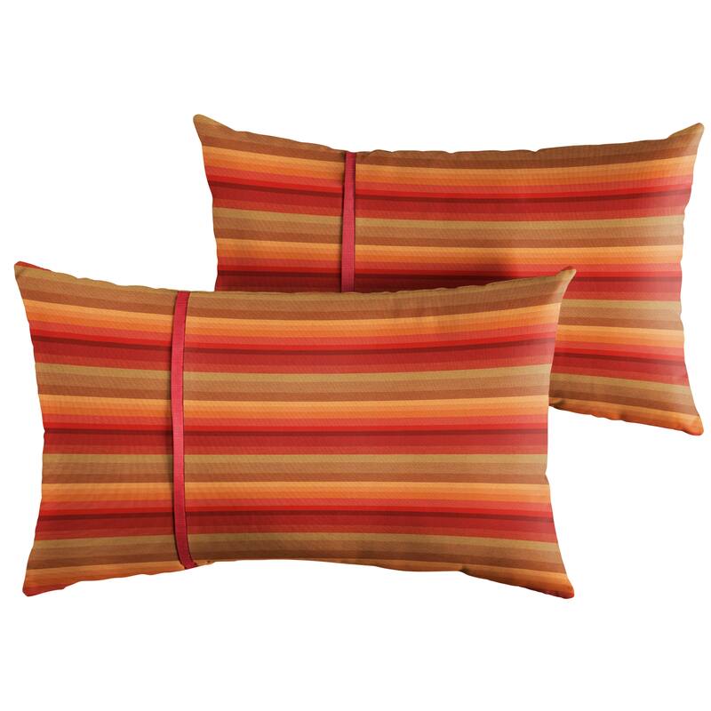Red Stripe with Texured Red Indoor / Outdoor Lumbar Pillows Set of 2 - 16 in H x 26 in W