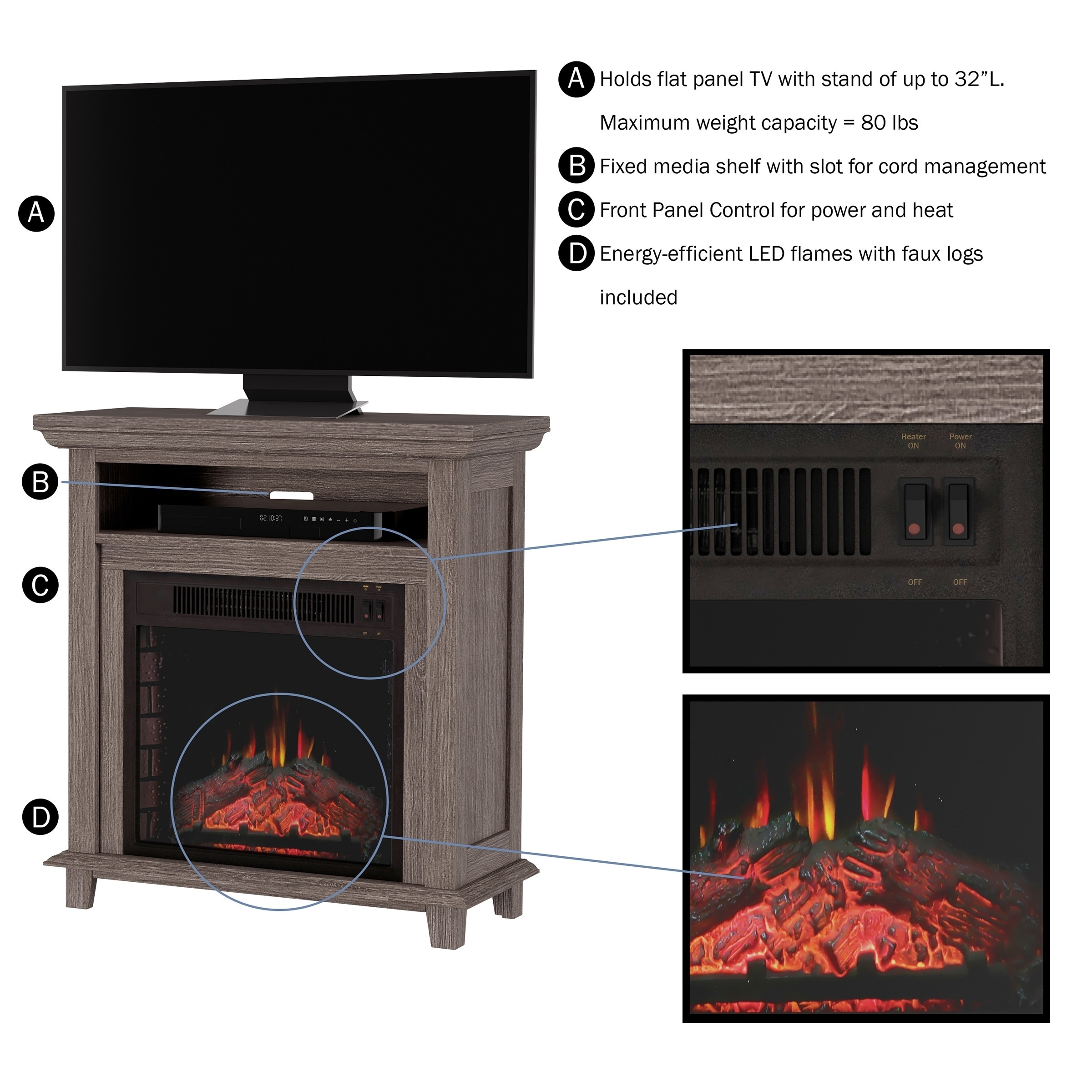 Shop Copper Grove Cimislia Freestanding Electric Fireplace Tv