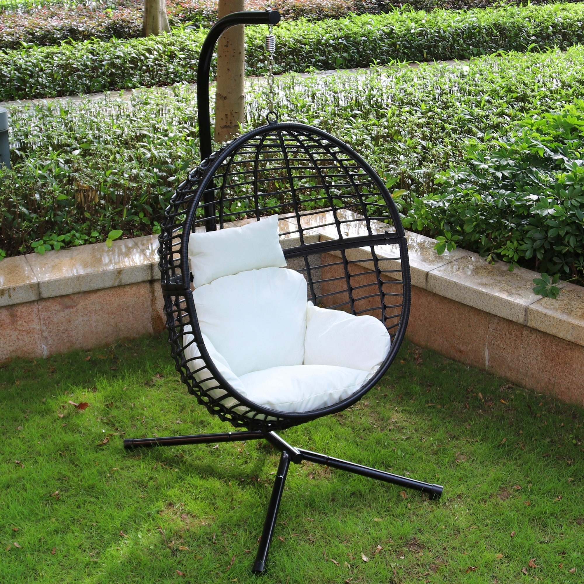 Shop Maypex Outdoor Wicker Basket Swing Chair With Cushions On