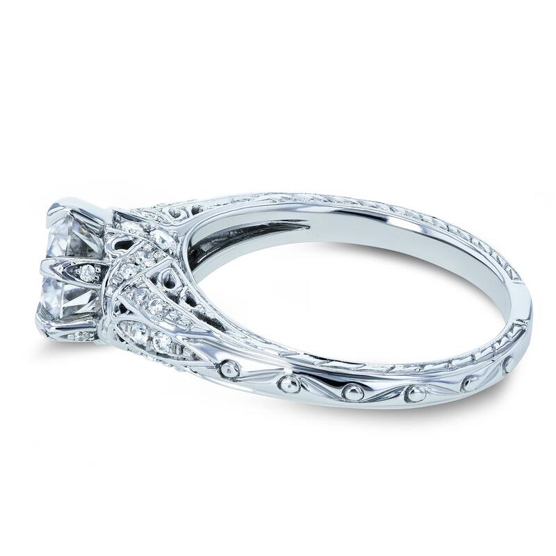 Annello by Kobelli 14k White Gold 1 1/6ct TGW Forever One Moissanite and Diamond 6-Prong Antique Vintage Engagement Ring