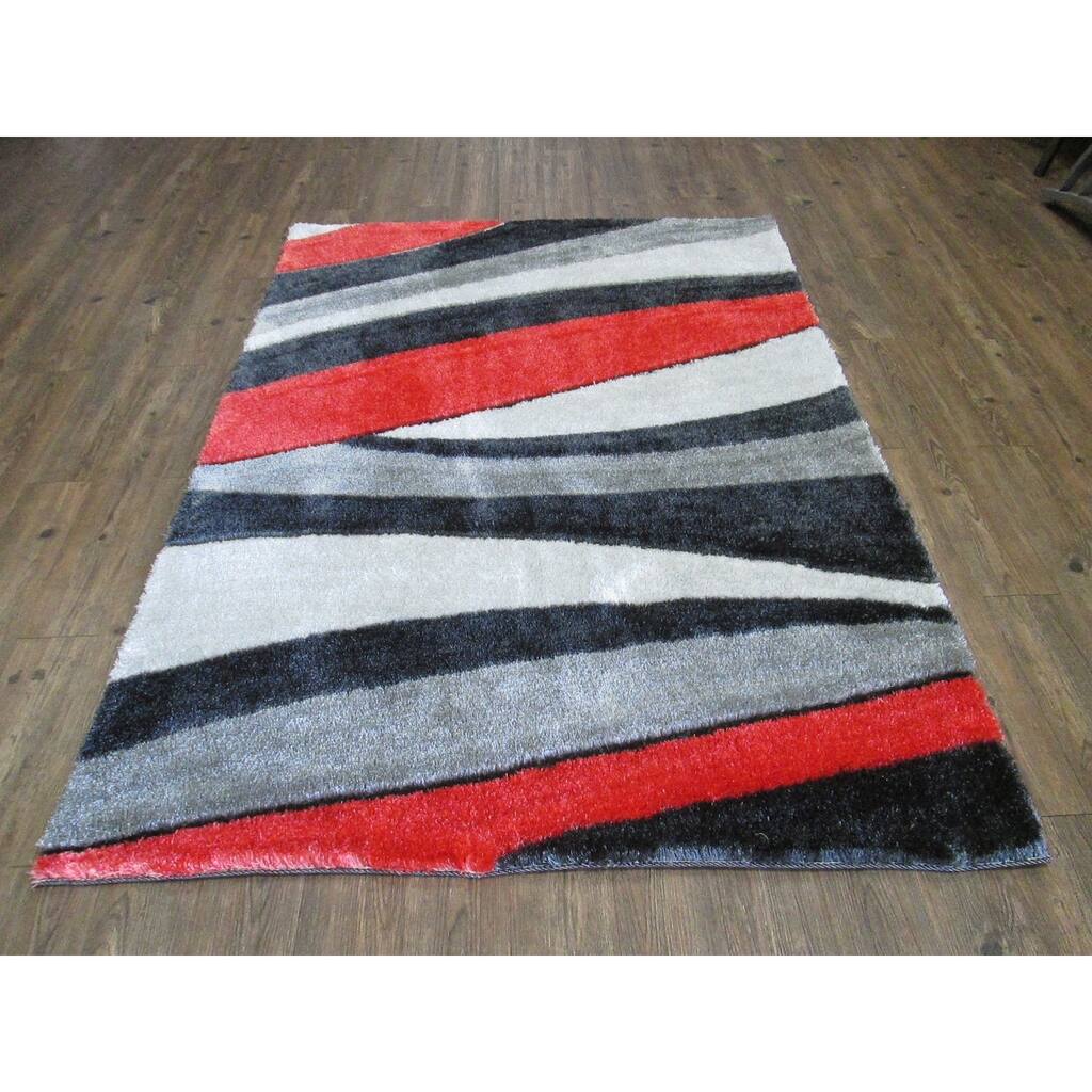 Red and Gray Modern Area Rug 5x7 - Big