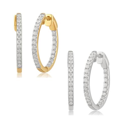 Divina 14K Gold 1/2ct Round-cut Diamond Inside-out Hoop Earrings