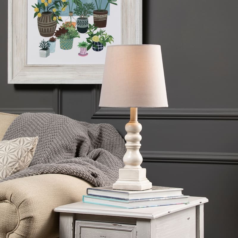 Conrad 18.5" Distressed White Resin Table Lamp - 18.5"H x 9"Rnd